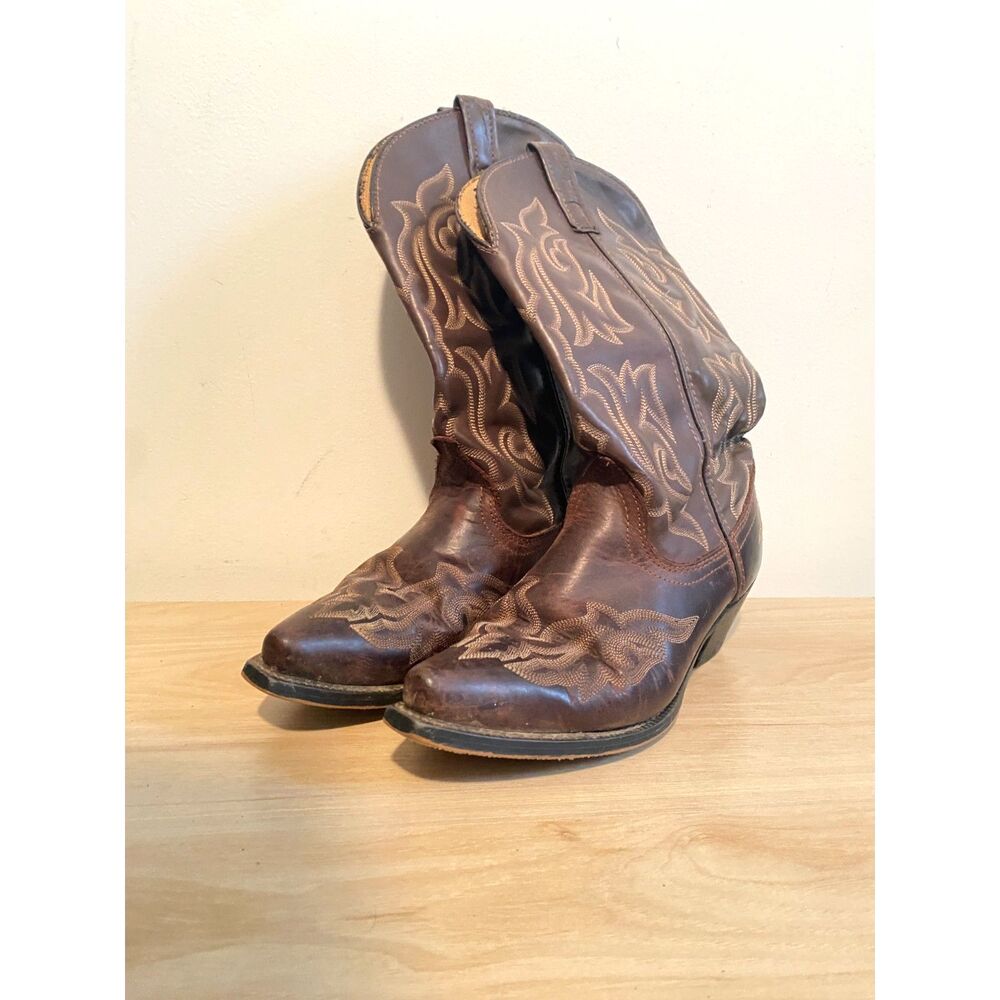 Laredo Brown Leather Embroidered Western Cowboy Boots Women's Size 8M - Picture 2 of 7